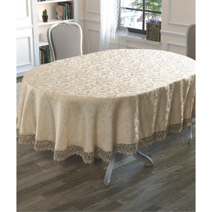 Скатерть 160х220 из жаккарда Бежевый KARNA