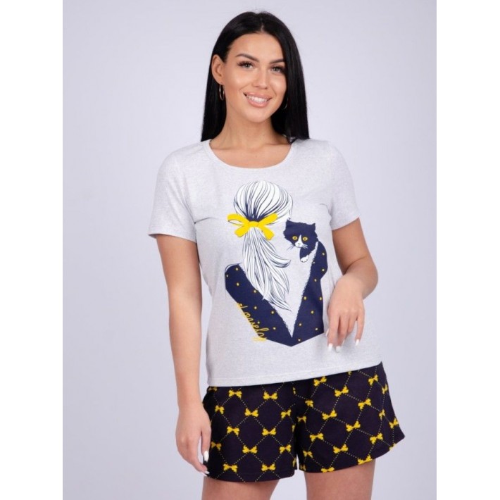 Пижама женская из кулирки футболка с шортами Животные