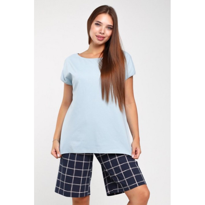 Комплект женский из кулирки футболка с шортами Клетка