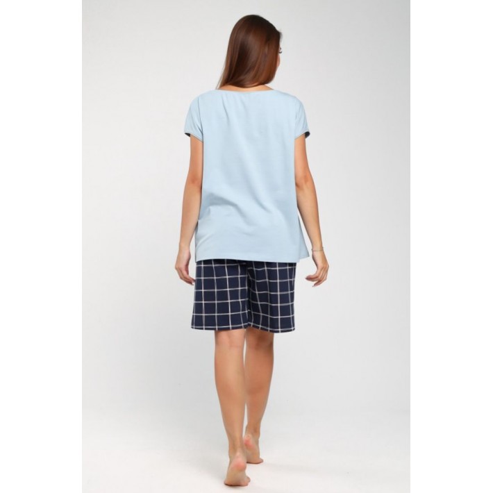 Комплект женский из кулирки футболка с шортами Клетка