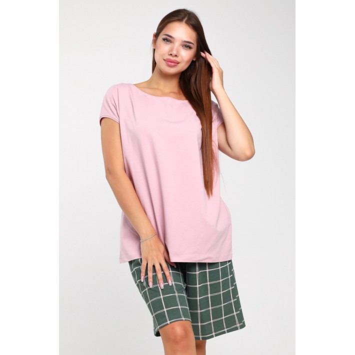 Комплект женский из кулирки футболка с шортами Клетка