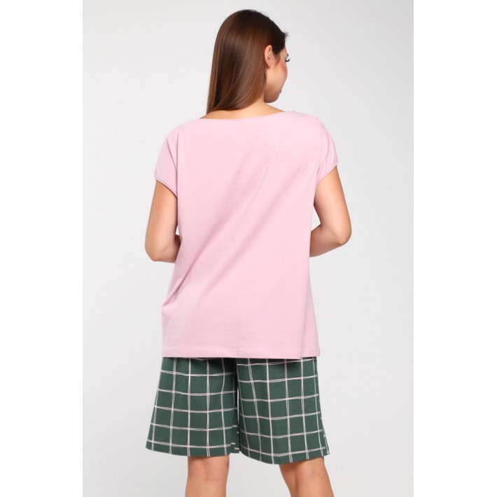 Комплект женский из кулирки футболка с шортами Клетка