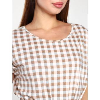 Комплект  женский       из кулирки    рубашка с шортами   хаки  Клетка