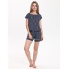 Комплект женский из кулирки футболка с шортами синий Полоска