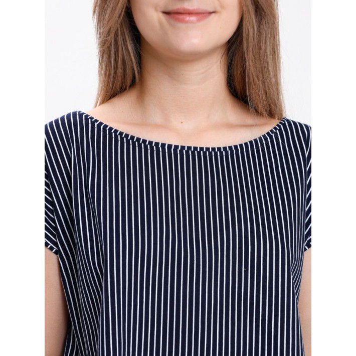 Комплект женский из кулирки футболка с шортами синий Полоска