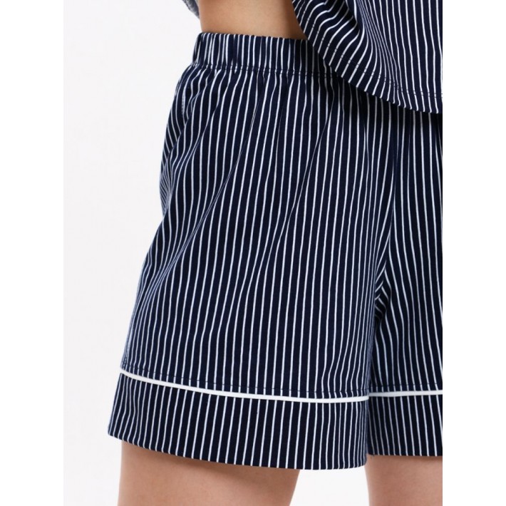 Комплект женский из кулирки футболка с шортами синий Полоска