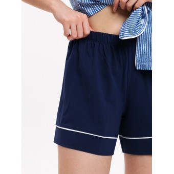 Комплект  женский       из кулирки    рубашка с шортами   синий  Полоска   