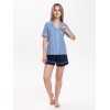 Комплект женский из кулирки рубашка с шортами синий Полоска