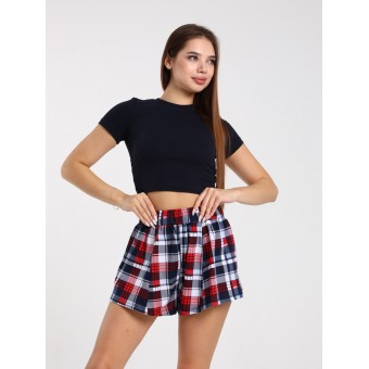 Комплект  женский       из кулирки    футболка с шортами     Клетка   