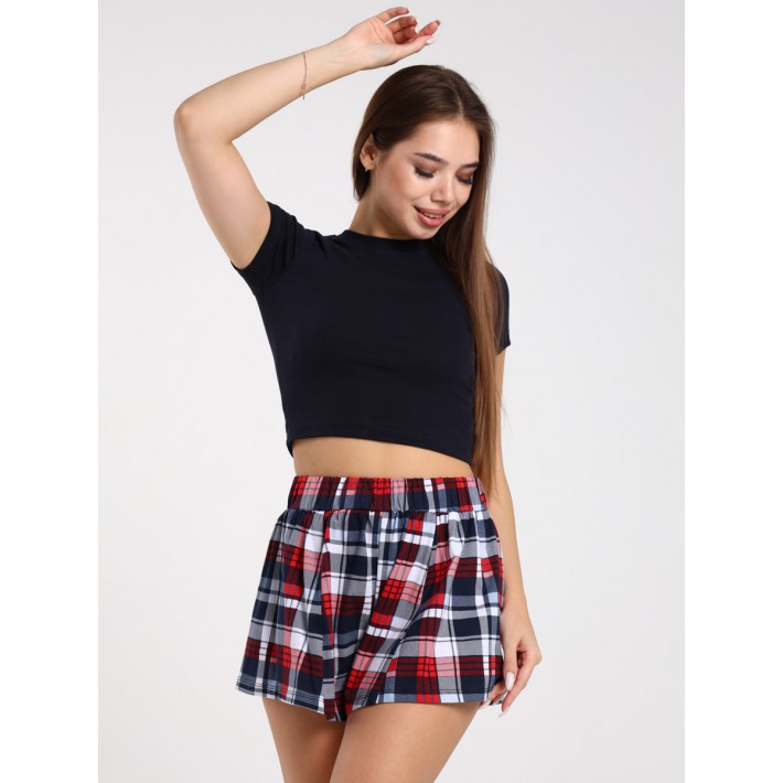 Комплект женский из кулирки футболка с шортами Клетка