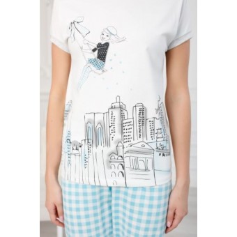 Комплект  женский       из кулирки    футболка с шортами   голубой