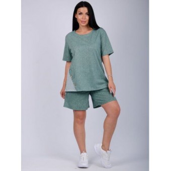 Костюм  женский       из кулирки    футболка с шортами   зеленый     
