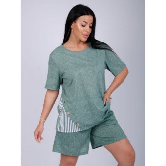 Костюм  женский       из кулирки    футболка с шортами   зеленый