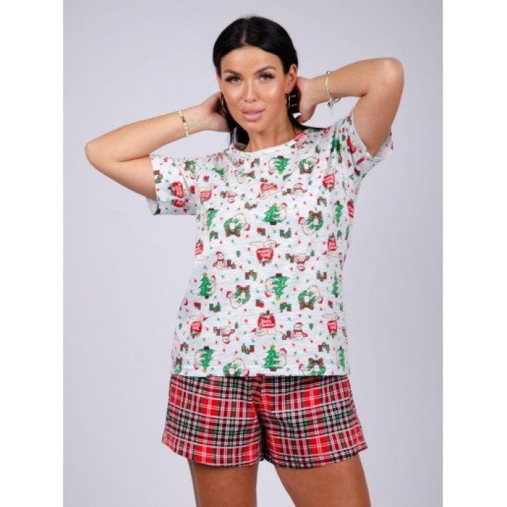 Пижама женская из кулирки футболка с шортами Животные