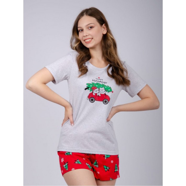 Пижама женская из кулирки футболка с шортами Животные
