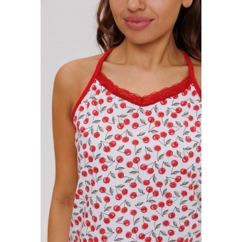 Пижама  женская       из кулирки    майка с шортами   Белый, Красный  Ягоды