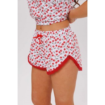Пижама  женская       из кулирки    майка с шортами   Белый, Красный  Ягоды