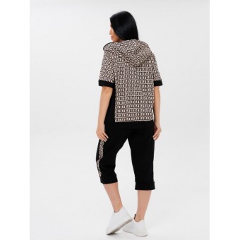 Костюм  женский       из кулирки    кофта с бриджами   Бежевый, Черный