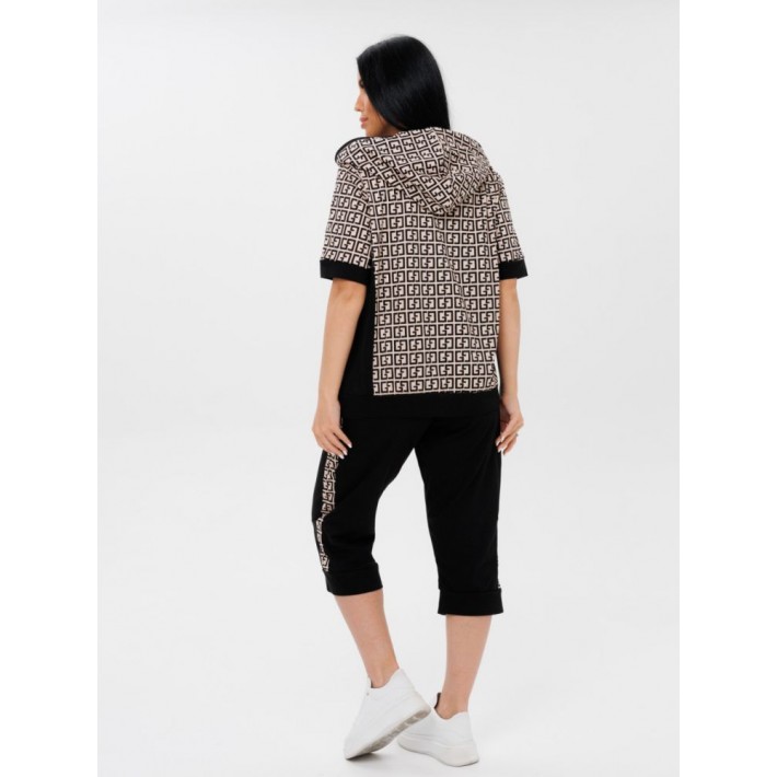 Костюм женский из кулирки кофта с бриджами Бежевый, Черный