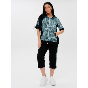 Костюм  женский       из кулирки    кофта с бриджами   Голубой, Черный