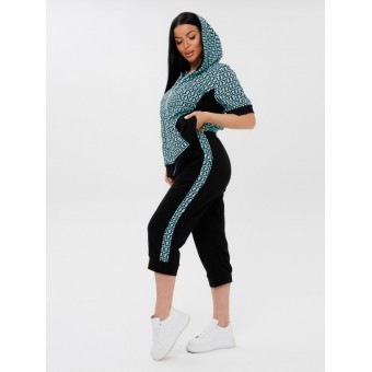 Костюм  женский       из кулирки    кофта с бриджами   Голубой, Черный