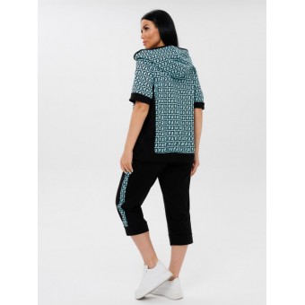 Костюм  женский       из кулирки    кофта с бриджами   Голубой, Черный