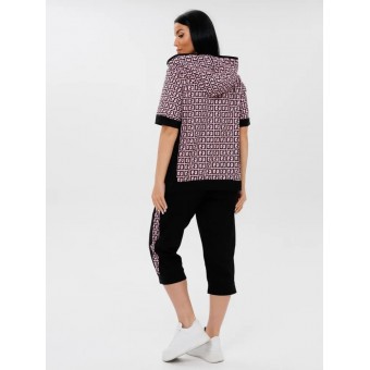 Костюм  женский       из кулирки    кофта с бриджами   Розовый, Черный