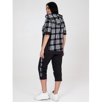 Костюм  женский       из кулирки   на молнии туника с бриджами   Белый, Черный  Клетка