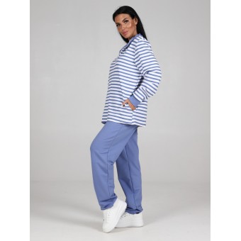 Костюм  женский       из футера    кофта с брюками   голубой  Однотонное, Полоска