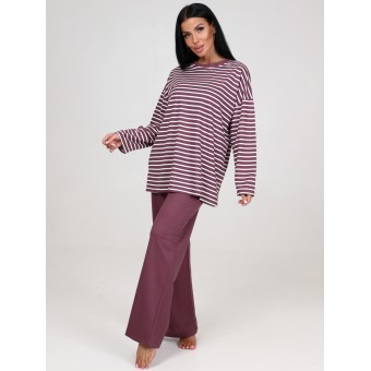 Костюм  женский       трикотажный    кофта с брюками   Коралловый  Однотонное, Полоска