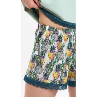 Комплект  женский       из кулирки    футболка с шортами   зеленый  Фрукты   