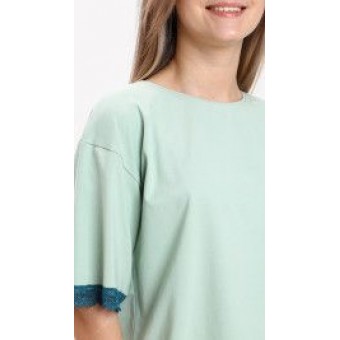 Комплект  женский       из кулирки    футболка с шортами   зеленый  Фрукты   