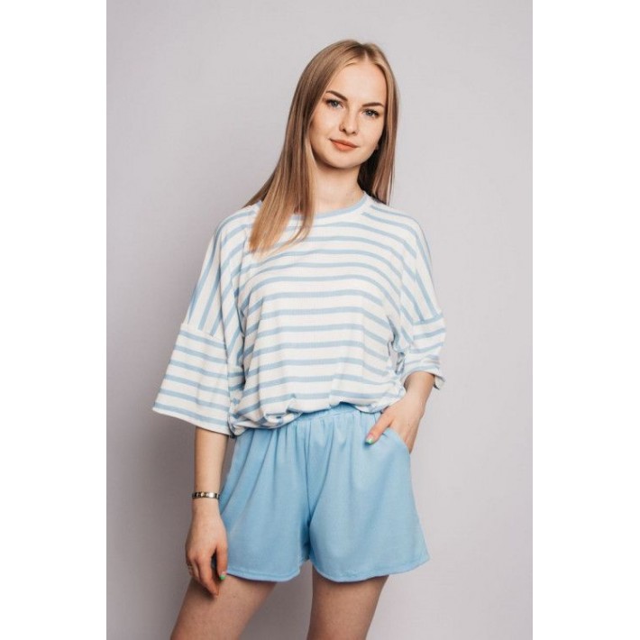 Пижама женская из кулирки футболка с шортами Полоска