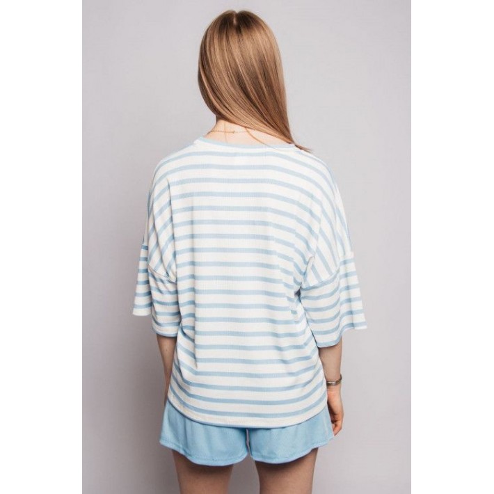 Пижама женская из кулирки футболка с шортами Полоска