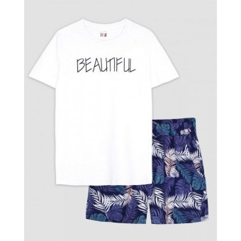 Пижама  женская       из кулирки    футболка с шортами     Надписи   