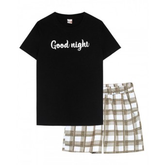 Пижама  женская       из кулирки    футболка с шортами   черная  Надписи