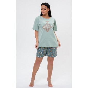 Костюм  женский       из кулирки    футболка с шортами   зеленый