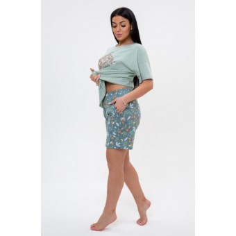 Костюм  женский       из кулирки    футболка с шортами   зеленый