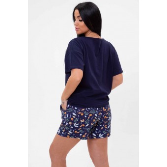 Костюм  женский       из кулирки    футболка с шортами   синий