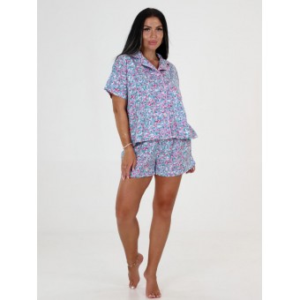 Пижама  женская       из кулирки   на пуговицах      Цветы