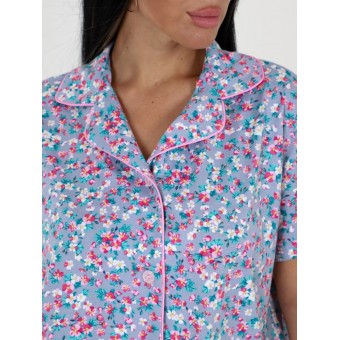 Пижама  женская       из кулирки   на пуговицах      Цветы
