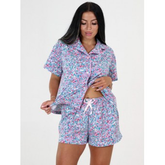 Пижама  женская       из кулирки   на пуговицах      Цветы