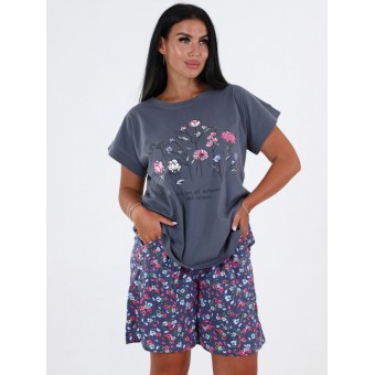 Костюм  женский       из кулирки    футболка с шортами   синий