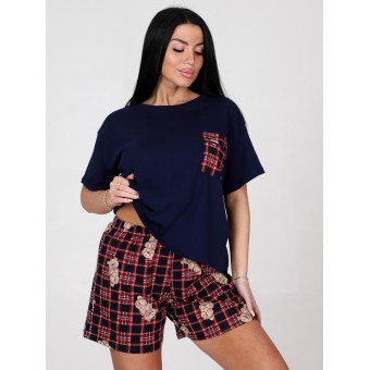 Костюм  женский       из кулирки    футболка с шортами   синий
