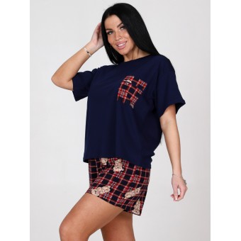 Костюм  женский       из кулирки    футболка с шортами   синий