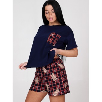 Костюм  женский       из кулирки    футболка с шортами   синий