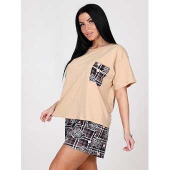 Костюм  женский       из кулирки    футболка с шортами   бежевый