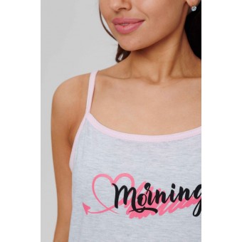 Пижама  женская       из кулирки    майка с шортами   серая  Надписи