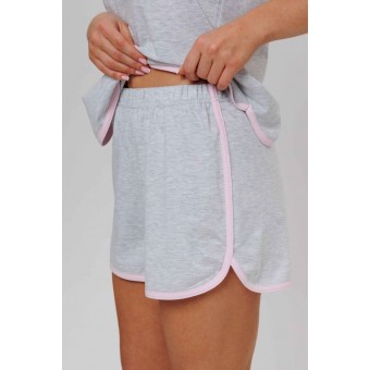 Пижама  женская       из кулирки    майка с шортами   серая  Надписи