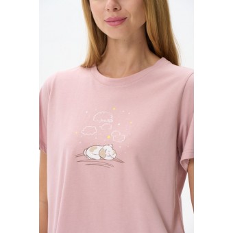 Пижама  женская       трикотажная    футболка с шортами   розовая